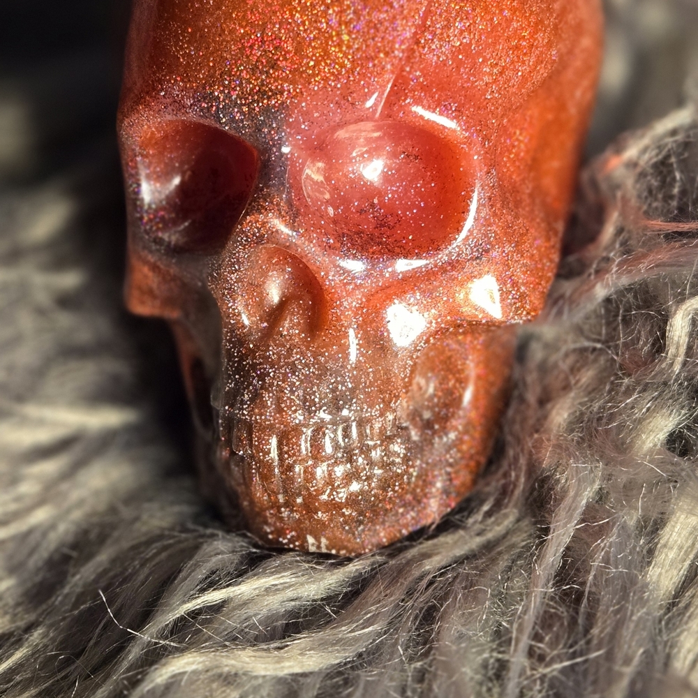 Handmade Resin Glittering Red Skull Home Accent